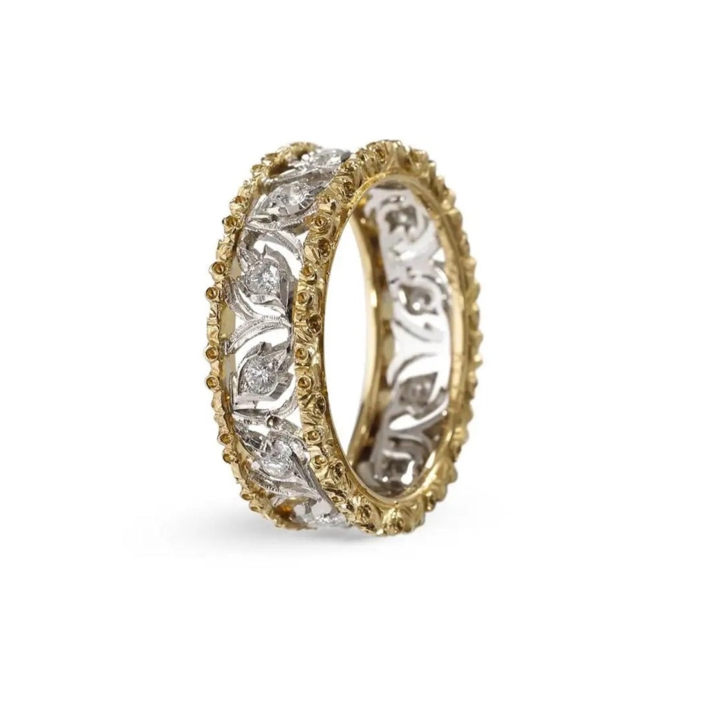 18K Buccellati Style Natural Diamond Ring, Vintage Gift Idea, Handmade  Brush Finish, Fine Jewelry Best Gift for Her Anniversary Gift Wedding - Etsy
